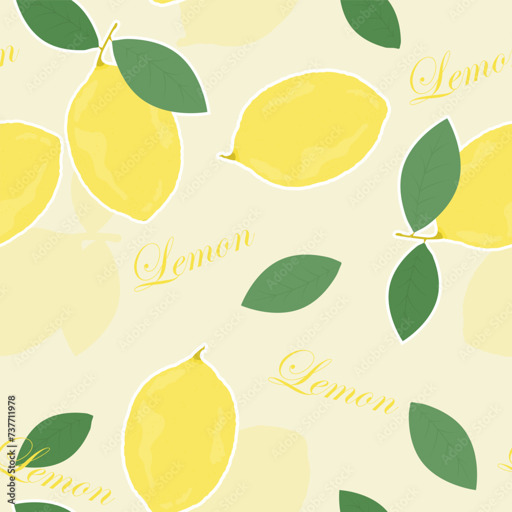 Lemon with Leaves Seamless Background for Web, Mobile, Card, Sticker, T-Shirt, Textile Shopper Bag and Other Garment. Lemon with Leaves Seamless Background for Web, Mobile, Card, Sticker, T-Shirt, Textile Shopper Bag and Other Garment.