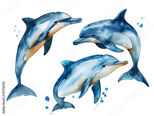 dolphin isolated on white, watercolor style photo