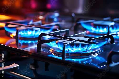 Gas burner on the stove in the kitchen. 3d rendering.