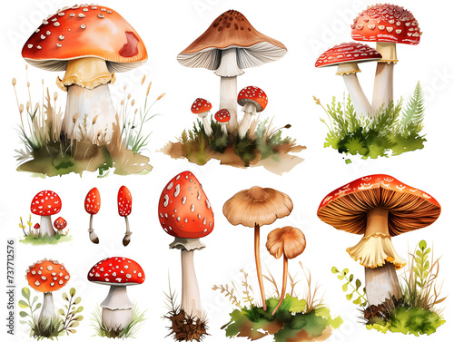 set of mushrooms on white