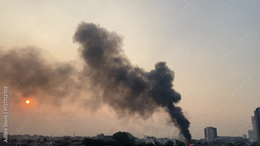 Big City air pollution, black smoke on sky, toxic chemical smog, worst air quality Big City air pollution, black smoke on sky, toxic chemical smog, worst air quality