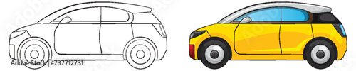 Vector transition from line art to colored car