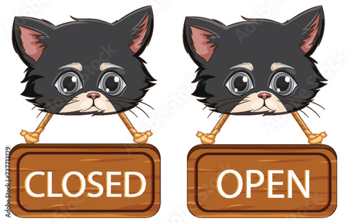 Two adorable kittens holding contrasting signs.