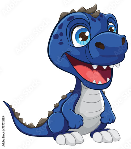 A happy blue baby dinosaur with a big smile