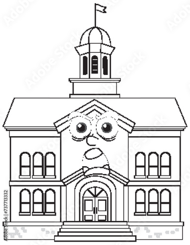 Vector illustration of a schoolhouse with a sad face