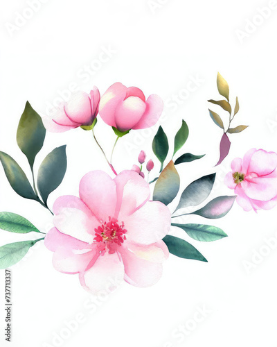 Watercolor flowers and leaves isolated on a white background © ROKA Creative