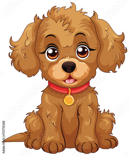 Cute brown puppy vector illustration with collar