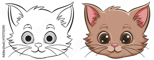 Vector illustration of a kitten, outlined and colored