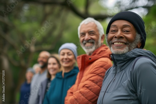 Senior people group exercising in a park