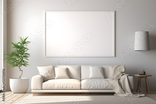 Modern bright interiors apartment with mockup poster frame 3D rendering illustration © Creative