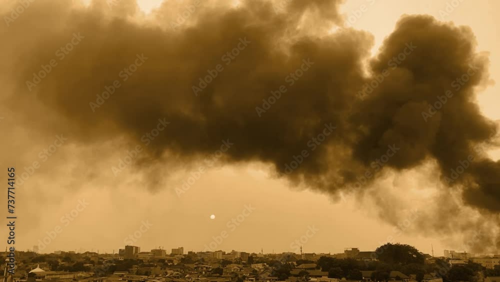 Big City air pollution, black smoke on sky, toxic chemical smog, worst air quality, Yellow sky Big City air pollution, black smoke on sky, toxic chemical smog, worst air quality, Yellow sky