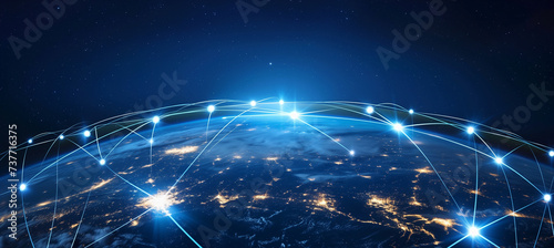 Interconnected communication lines on globe for global reach, online connections