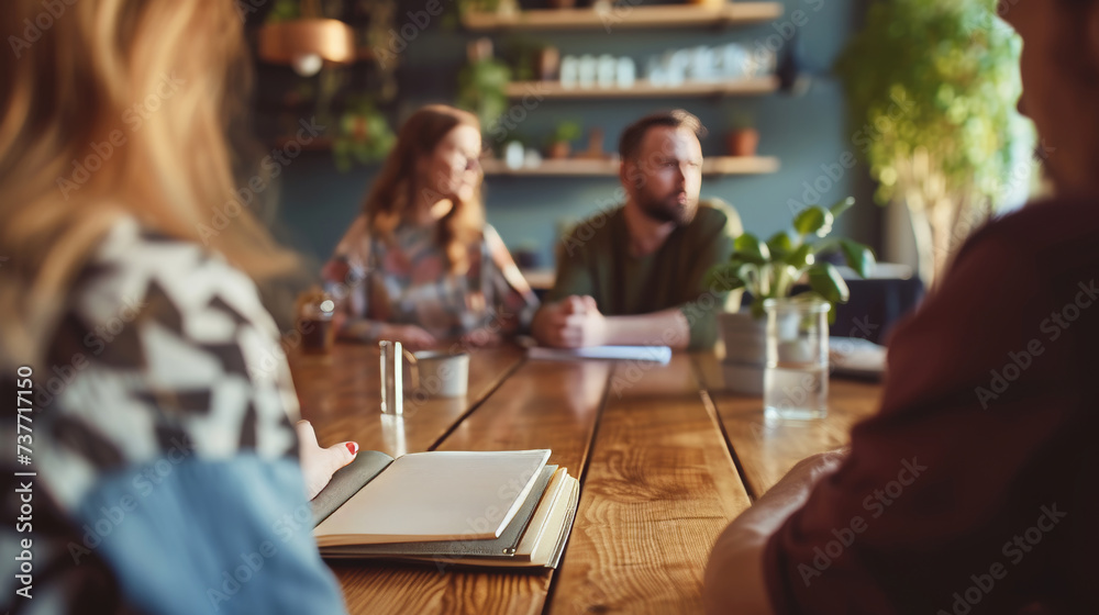 A family setting goals together over a meal and writing them down on a notebook A family setting goals together over a meal and writing them down on a notebook