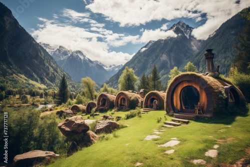 hobbit houses with solar panels on the roof photo