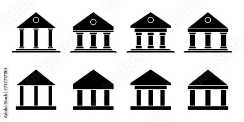 bank building icon silhouette design collection, vector isolated on white background. design for app, web, logo.