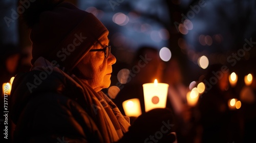 Old man living with HIV/AIDS and their supporters participating in a candlelight vigil for awareness and remembrance photo
