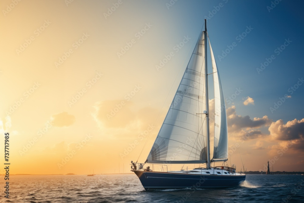 Sailing into Sunset: A Serene Ocean Voyage, Open Empty Text Copy Space Used for a Poster, Announcement, Invitation, or Sign
