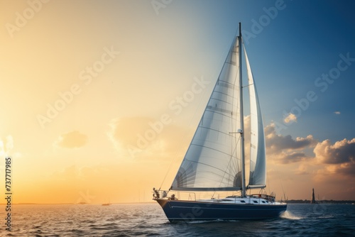 Sailing into Sunset: A Serene Ocean Voyage, Open Empty Text Copy Space Used for a Poster, Announcement, Invitation, or Sign 