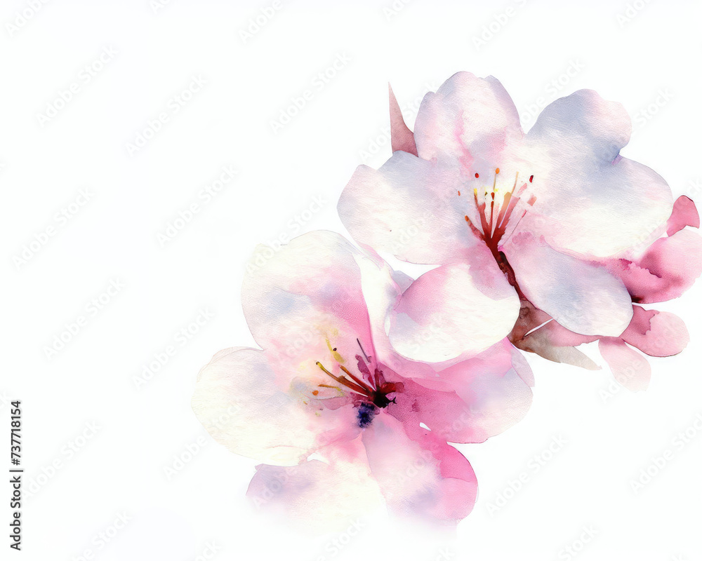Watercolor Cherry flowers, a cherry blossom isolated in a white background