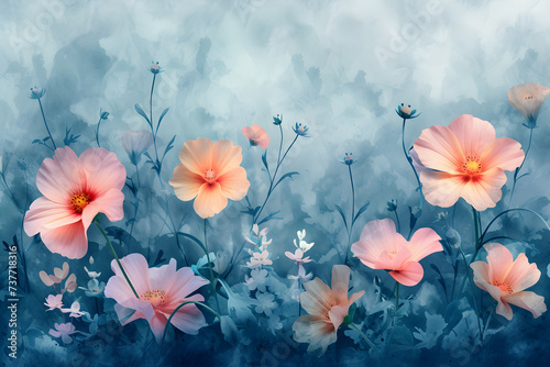 A beautiful floral watercolor wallpaper texture with colorful botanical elements, perfect for nature-inspired designs, spring and summer themes, and elegant decor. © NE97
