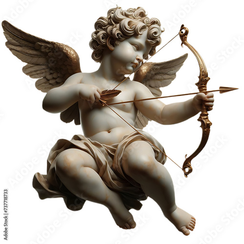 vintage romantic illustration of a cherub or cupid with bow and arrow isolated on a transparent background, generative ai
 photo