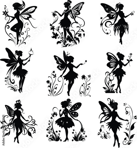 fairy silhouette set, vector illustration 