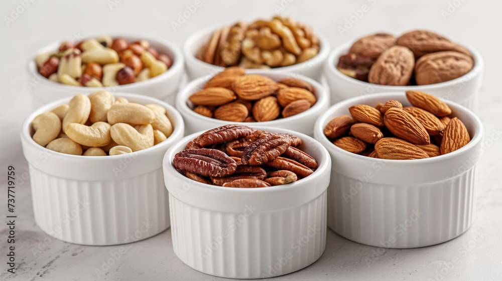 Pristine White Bowls of Nuts - A Study in Contrast and Clean Eating Pristine White Bowls of Nuts - A Study in Contrast and Clean Eating