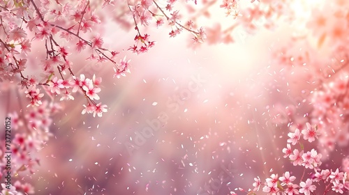 Spring background. Beautiful pink cherry blossoms. Japanese blossom Sakura in park outdoors 