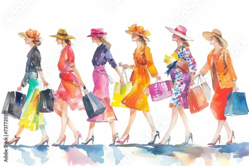 illustration of a group of women shopping together 