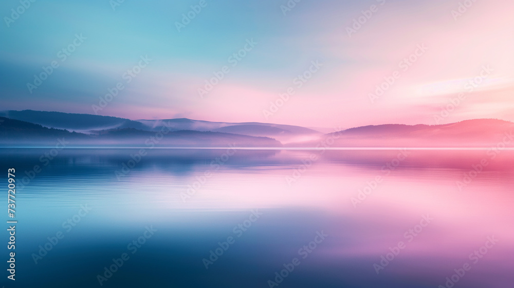 Serenity at Dawn - Pastel Sunrise over a Tranquil Mountain Lake