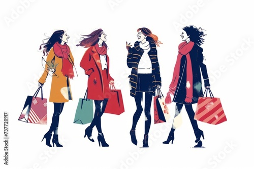 illustration of a group of women shopping together 