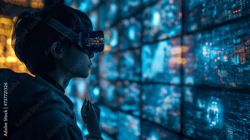 Engrossed in the Digital World - Man with VR Headset Exploring Virtual Space Engrossed in the Digital World - Man with VR Headset Exploring Virtual Space