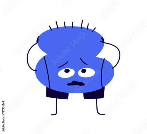 Funny comic character worrying about hair loss problem. Weird humor creature ...