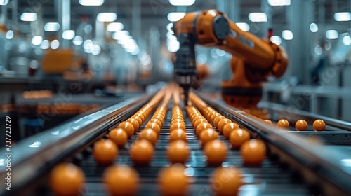 Automation robot arms machine in food factory industrial. Generative AI.