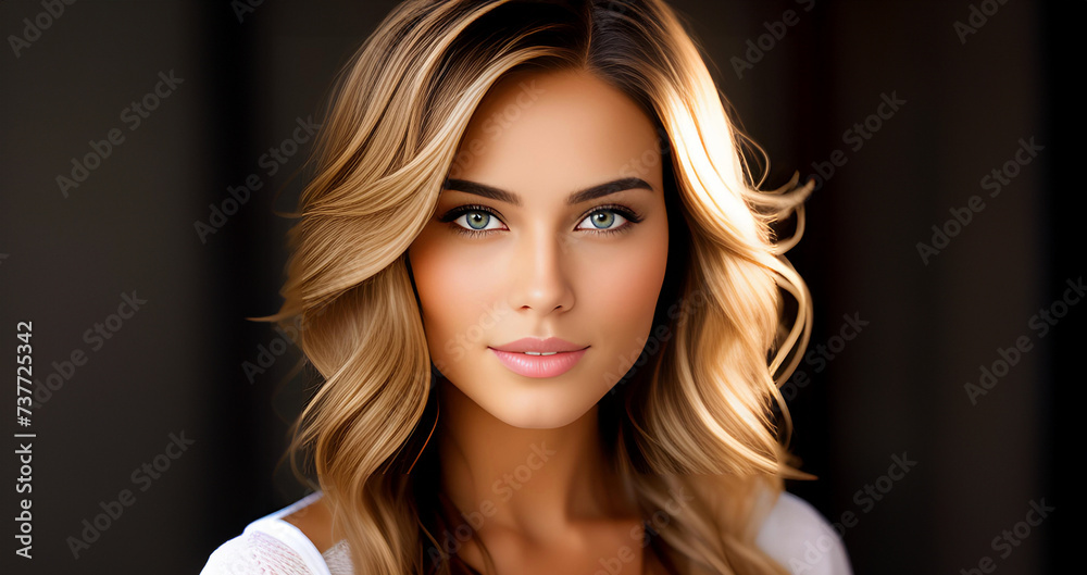 Beautiful girl face. Beautiful brunette woman, portrait closeup. Face of young woman with wavy hair. Beauty face. Model girl with curly hairstyle. Woman face. Beautiful girl face. Beautiful brunette woman, portrait closeup. Face of young woman with wavy hair. Beauty face. Model girl with curly hairstyle. Woman face.