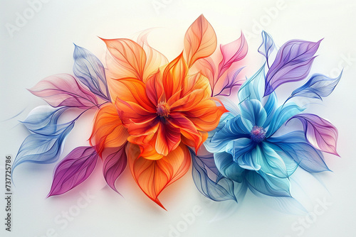 Watercolor of abstract colorful floral pattern isolated on white background. Blossom flower painted decoration. Generative AI #737725786