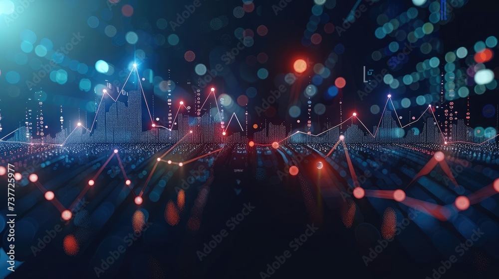 Business graph stock market trading in graphic concept growth income financial investment or Economic trends business. Generative AI. - obrazy, fototapety, plakaty 