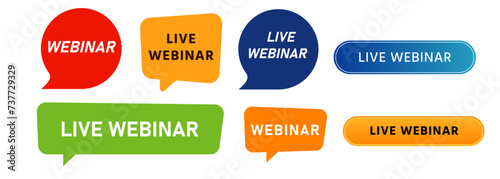 Webinar online video seminar button and speech bubble label for online lesson learn educate knowledge