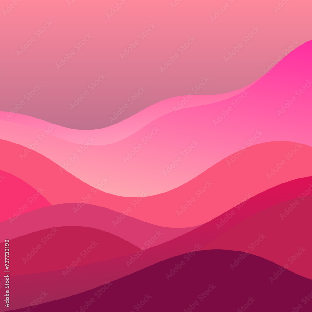 Fondo abstracto. Paisaje rosado. Montañas rosa. Nubes. Rosado. Olas rosadas.