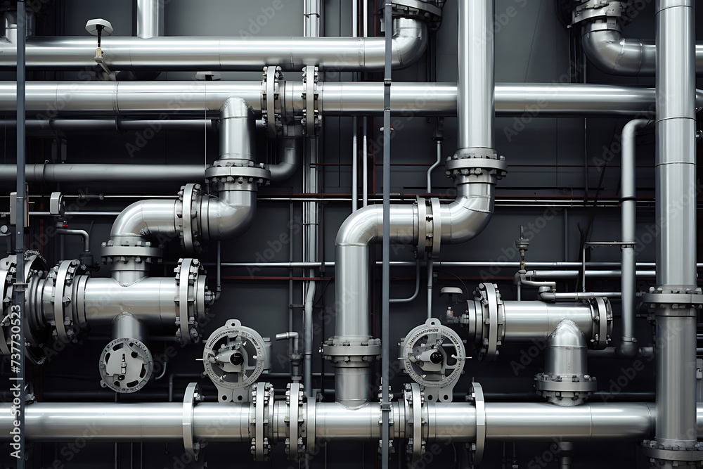 Industrial zone, Steel pipelines and valves in blue tones. Toned. Industrial zone, Steel pipelines and valves in blue tones. Toned.