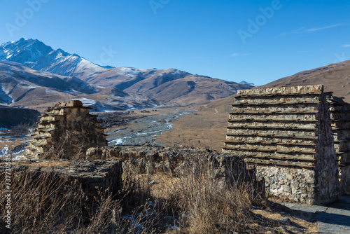 The City of the dead, the Village of Dargavs of North Ossetia, Caucasus, Russia photo