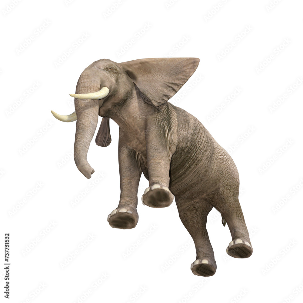 Fototapeta premium Elephant rendered in different poses and angles. 3D model, PNG.