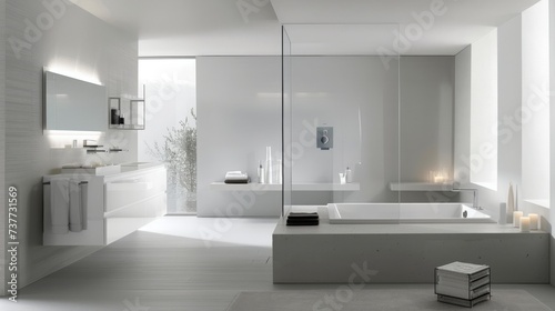 Modern Bathroom with Glass Partition and White Vanity AI Generated.