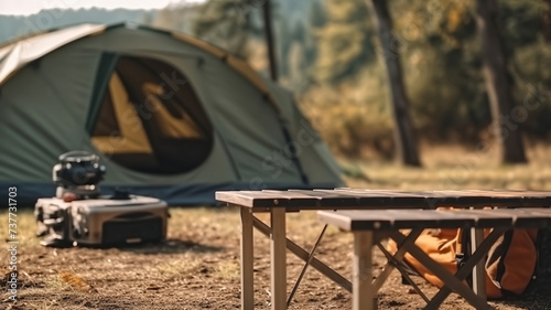 sets of camping equipment in the form of tents and camping tables as well as equipment for making portable coffee in the open and in sunny weather