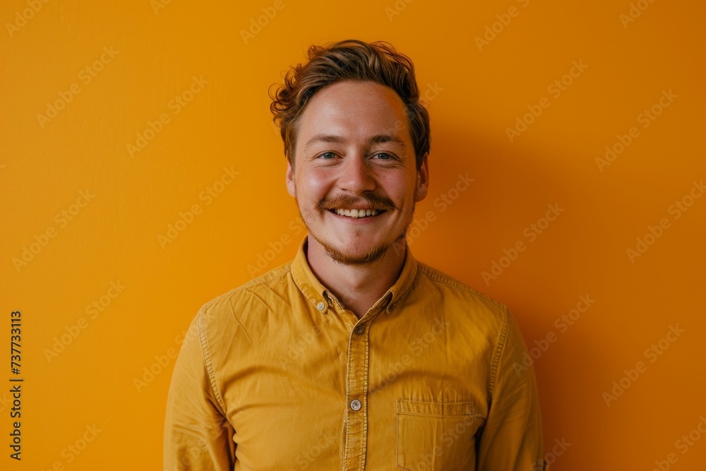 Portrait of a handsome young man smiling against a yellow background. Portrait of a handsome young man smiling against a yellow background.