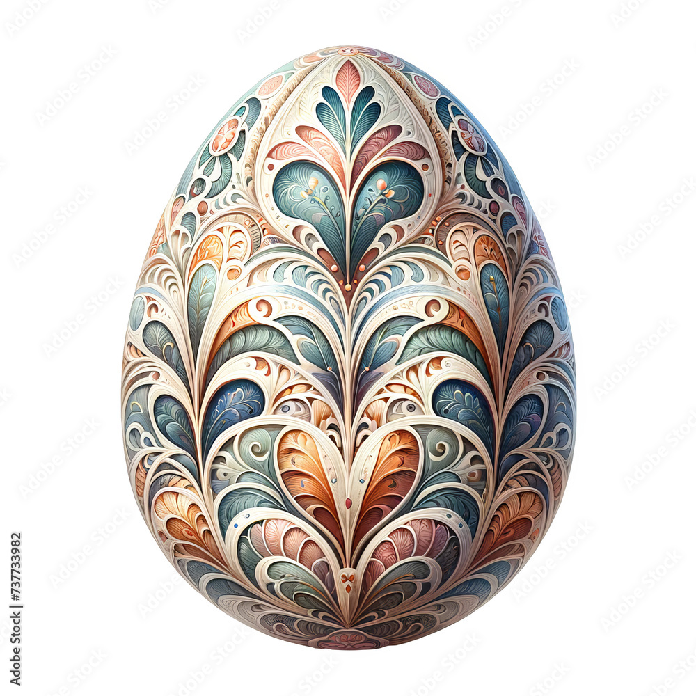 Hand-Painted Easter Egg with Floral Motifs, A single Easter egg with detailed hand-painted floral motifs in a variety of pastel shades Hand-Painted Easter Egg with Floral Motifs, A single Easter egg with detailed hand-painted floral motifs in a variety of pastel shades
