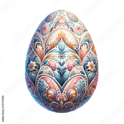 Hand-Painted Easter Egg with Floral Motifs, A single Easter egg with detailed hand-painted floral motifs in a variety of pastel shades