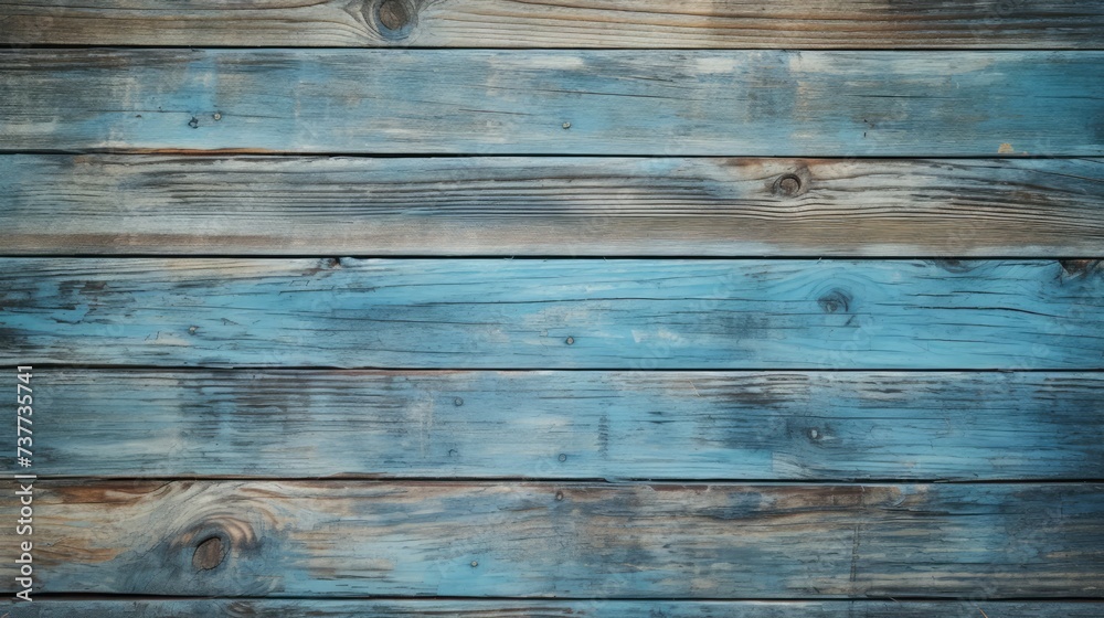 Weathered wooden plank, tinted with an old blue hue, exudes rustic charm, Ai Generated.