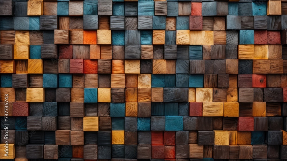 Abstract block stack of aged wood textures adorning the wall, evoking artistic architecture, Ai Generated. Abstract block stack of aged wood textures adorning the wall, evoking artistic architecture, Ai Generated.