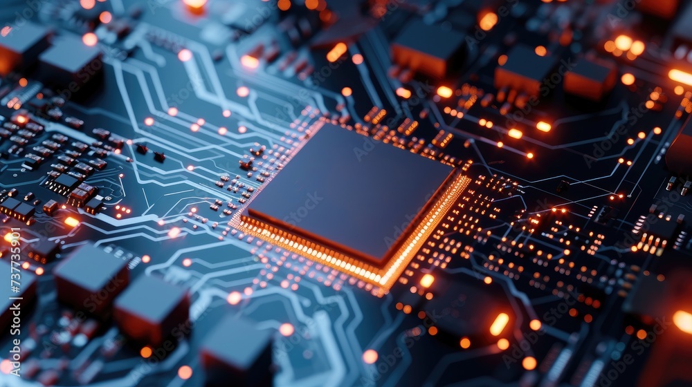 High-tech electronic circuit board with powerful processor, Ai Generated. High-tech electronic circuit board with powerful processor, Ai Generated.